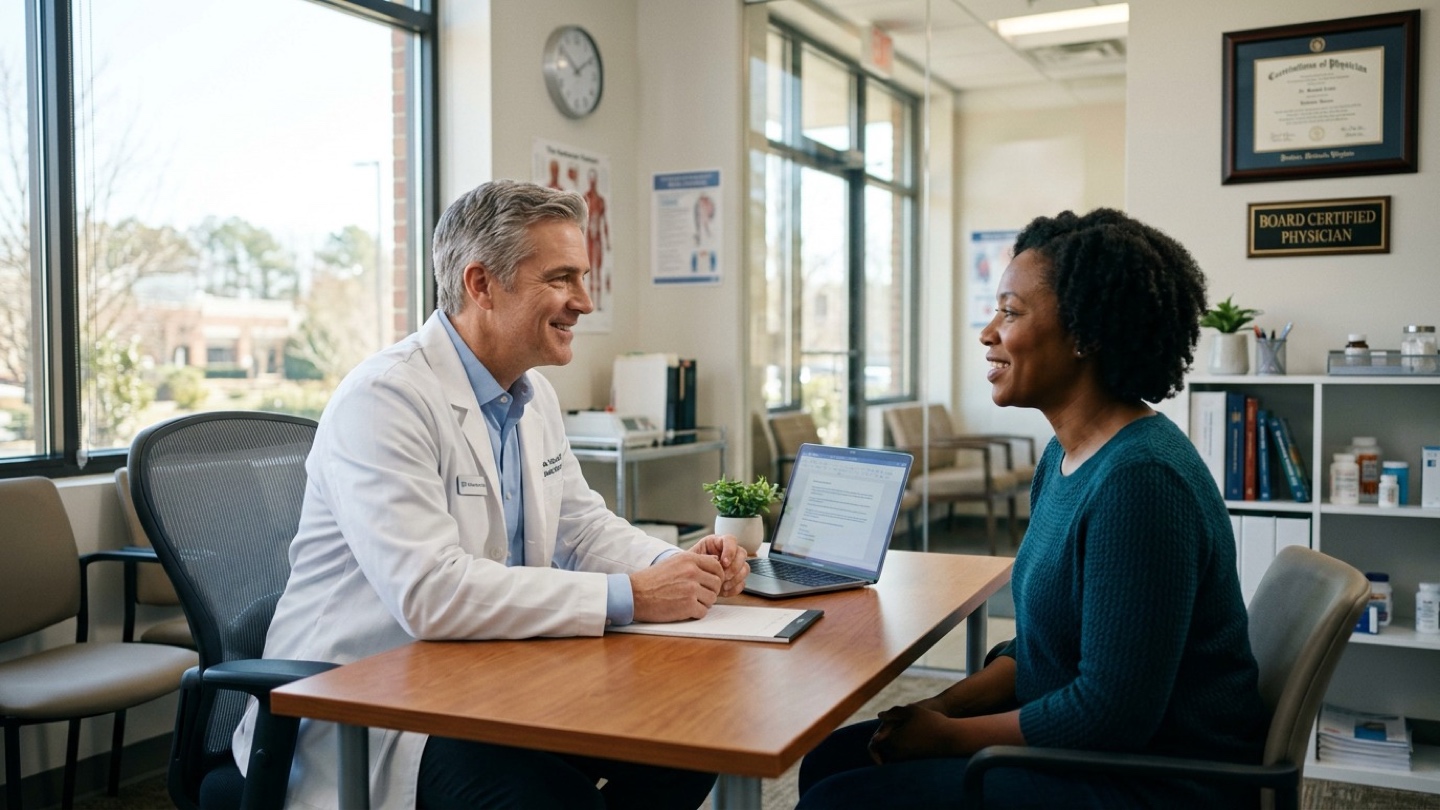 Primary care physician with patient Pioneer Medical Associates Fairfax VA