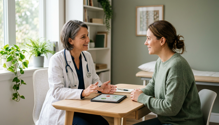 Physician discussing GLP-1 weight loss options with a patient at Pioneer Medical Associates in Fairfax, VA