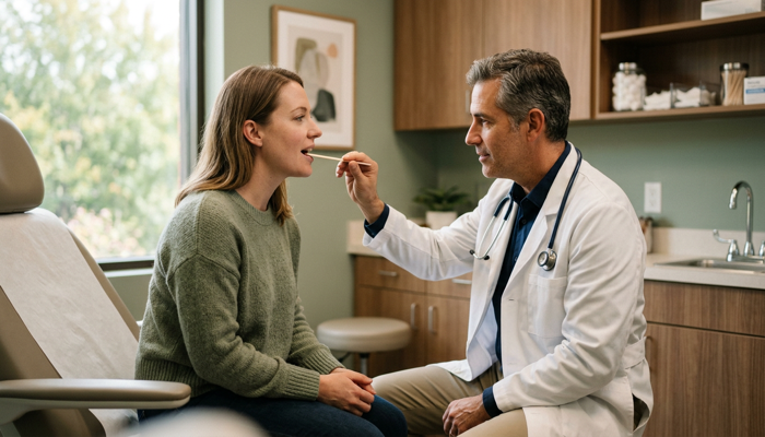 Patient being seen quickly for a same-day sick visit at Pioneer Medical Associates in Fairfax VA